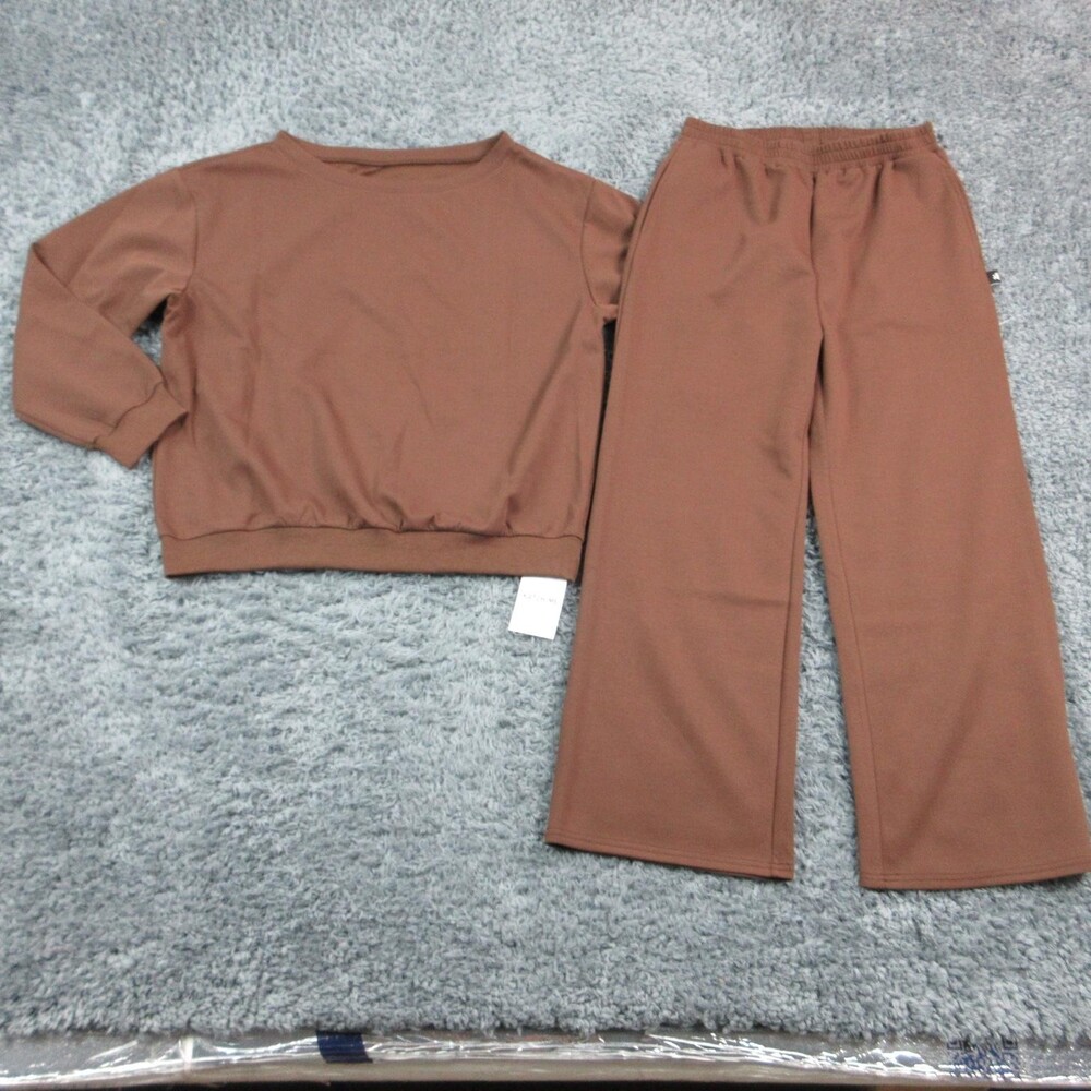 KATCH ME Tracksuit Sweatshirt Pants Set Womens L/XL Brown Jersey Sweatsuit NWT